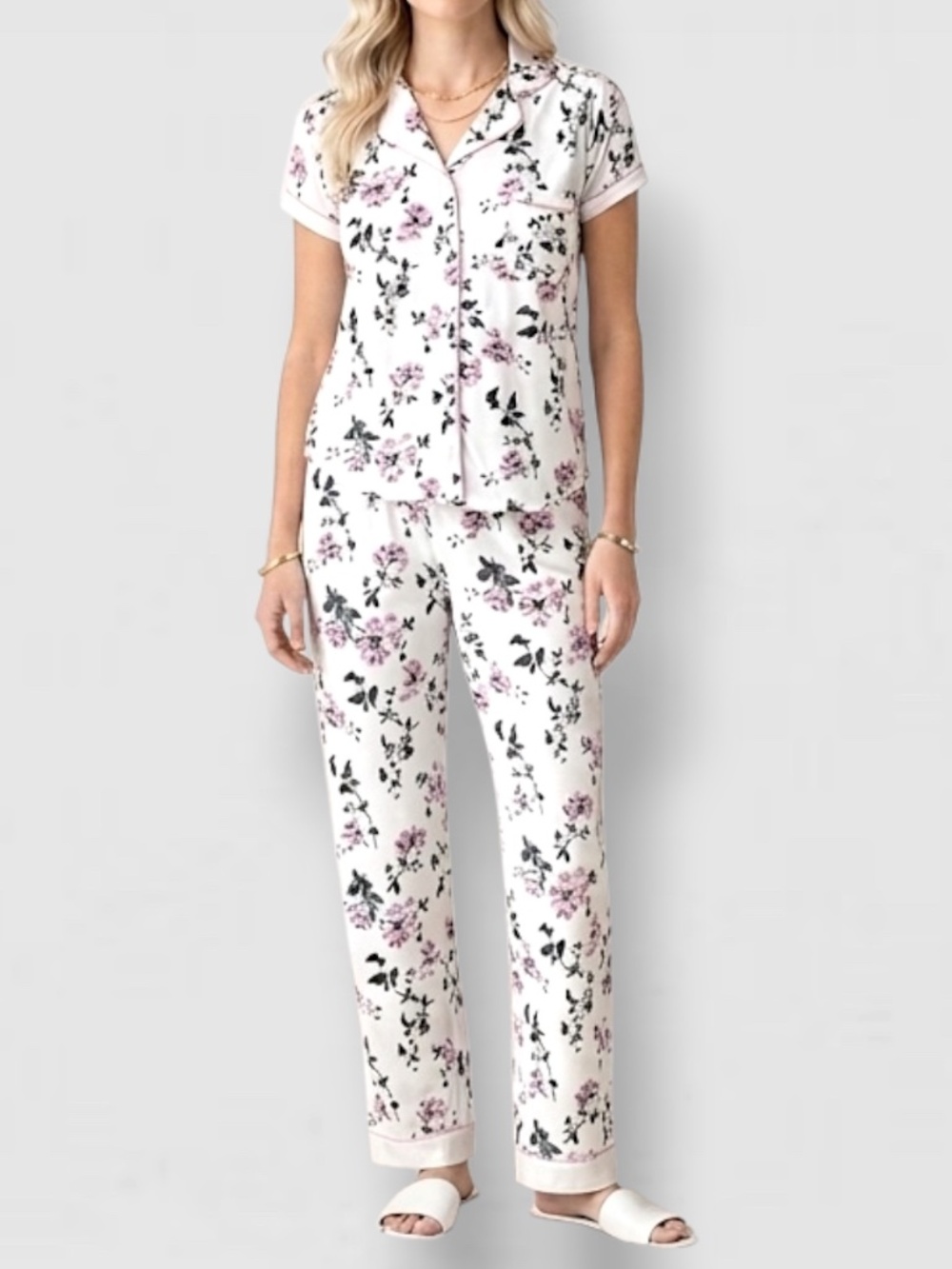 SS Floral Notch Pajamas Set 2pk Medium New